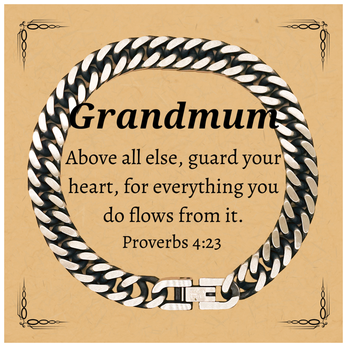 grandmum cuban link chain bracelet guard your heart engraved inspirational jewelry for grandmas birthday gift