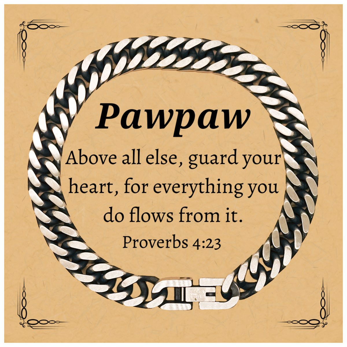 pawpaw cuban link chain bracelet inspirational proverbs 4 23 gift for birthday christmas graduation heart engraved jewelry with confidence and hope