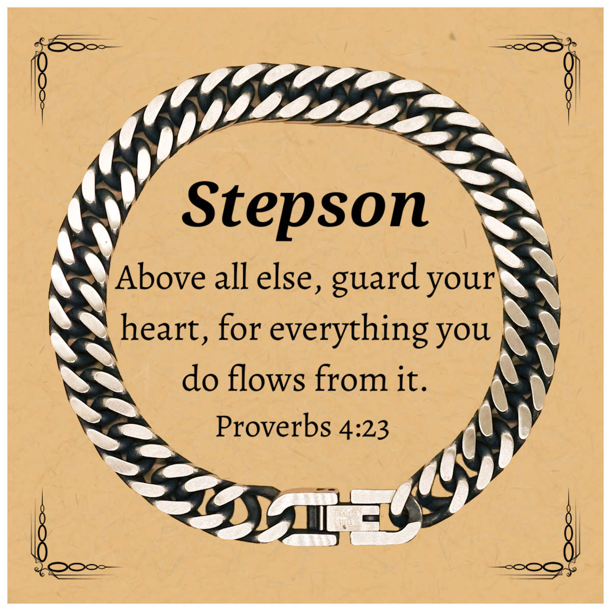 stepson cuban link chain bracelet guard your heart with inspirational proverbs 4 23 perfect gift for birthday christmas graduation confidence and hope