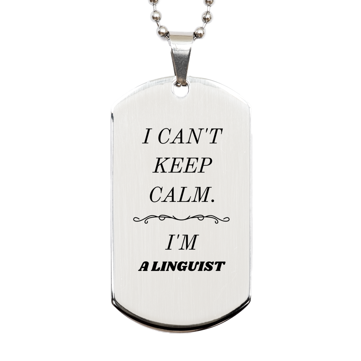 linguist engraved silver dog tag i cant keep calm perfect gift for language enthusiasts graduation birthday holidays christmas confidence boosting accessory