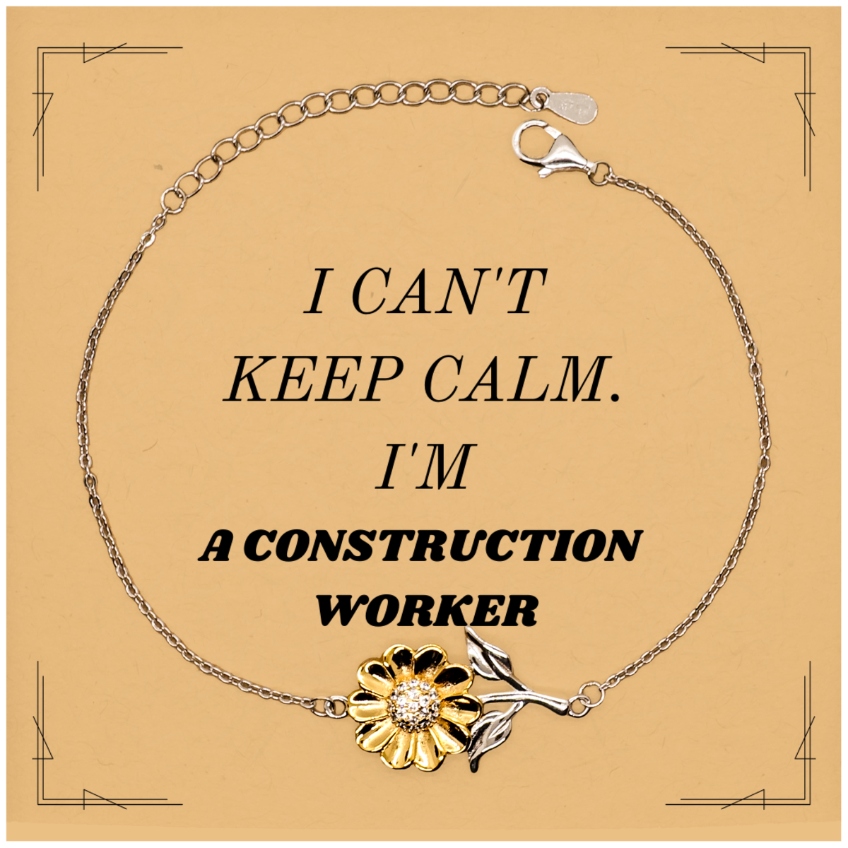 construction worker sunflower bracelet unique engraved gift for work anniversary birthday or graduation i cant keep calm