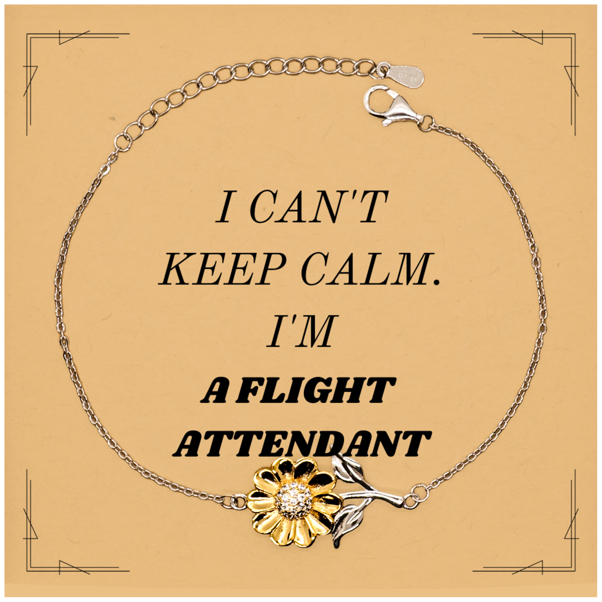 Flight Attendant Sunflower Bracelet - I Cant Keep Calm - Engraved Inspirational Jewelry Gift for Graduation, Birthday, and Holidays