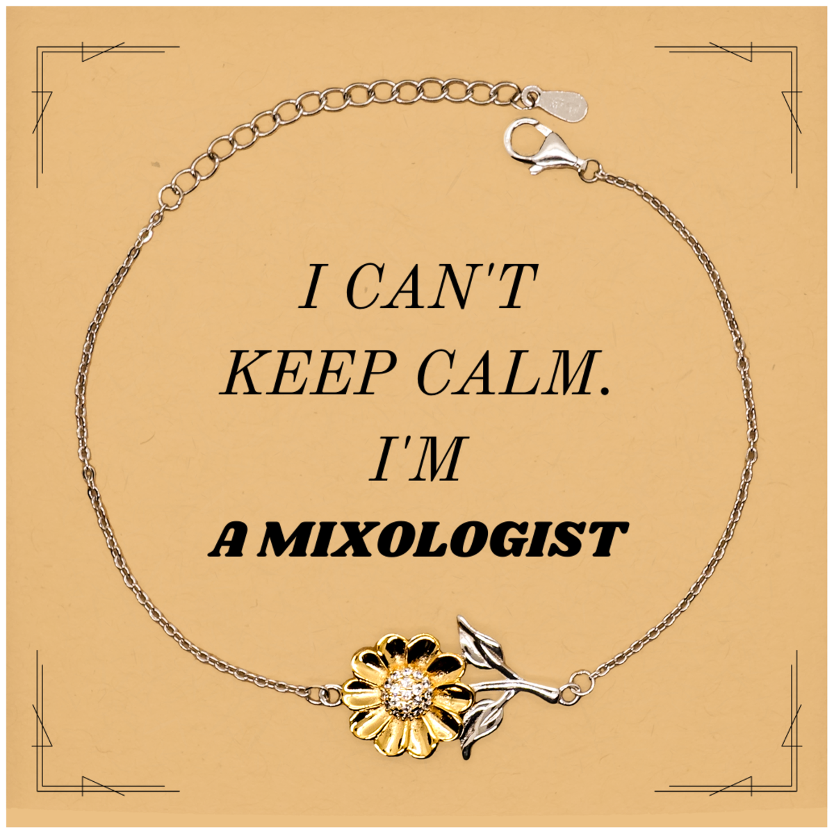 Mixologist Sunflower Bracelet - Unique Engraved Gift for Cocktail Lovers, I Cant Keep Calm