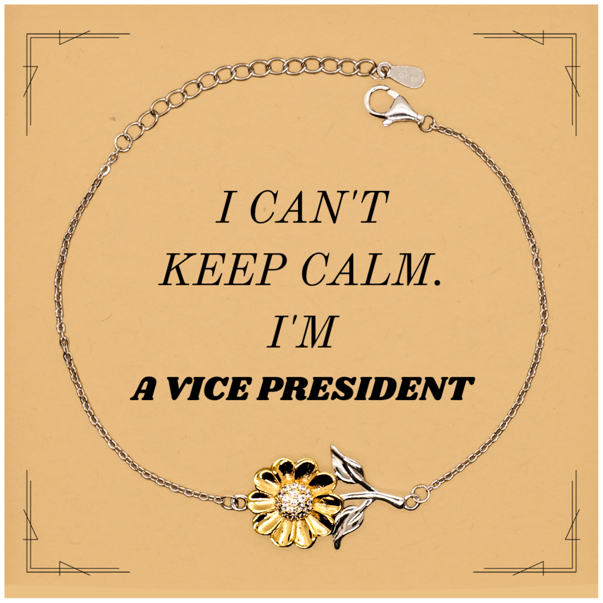 Vice President Engraved Sunflower Bracelet - I Cant Keep Calm, Perfect Confidence Gift for Graduation, Birthday, Christmas, Vice President