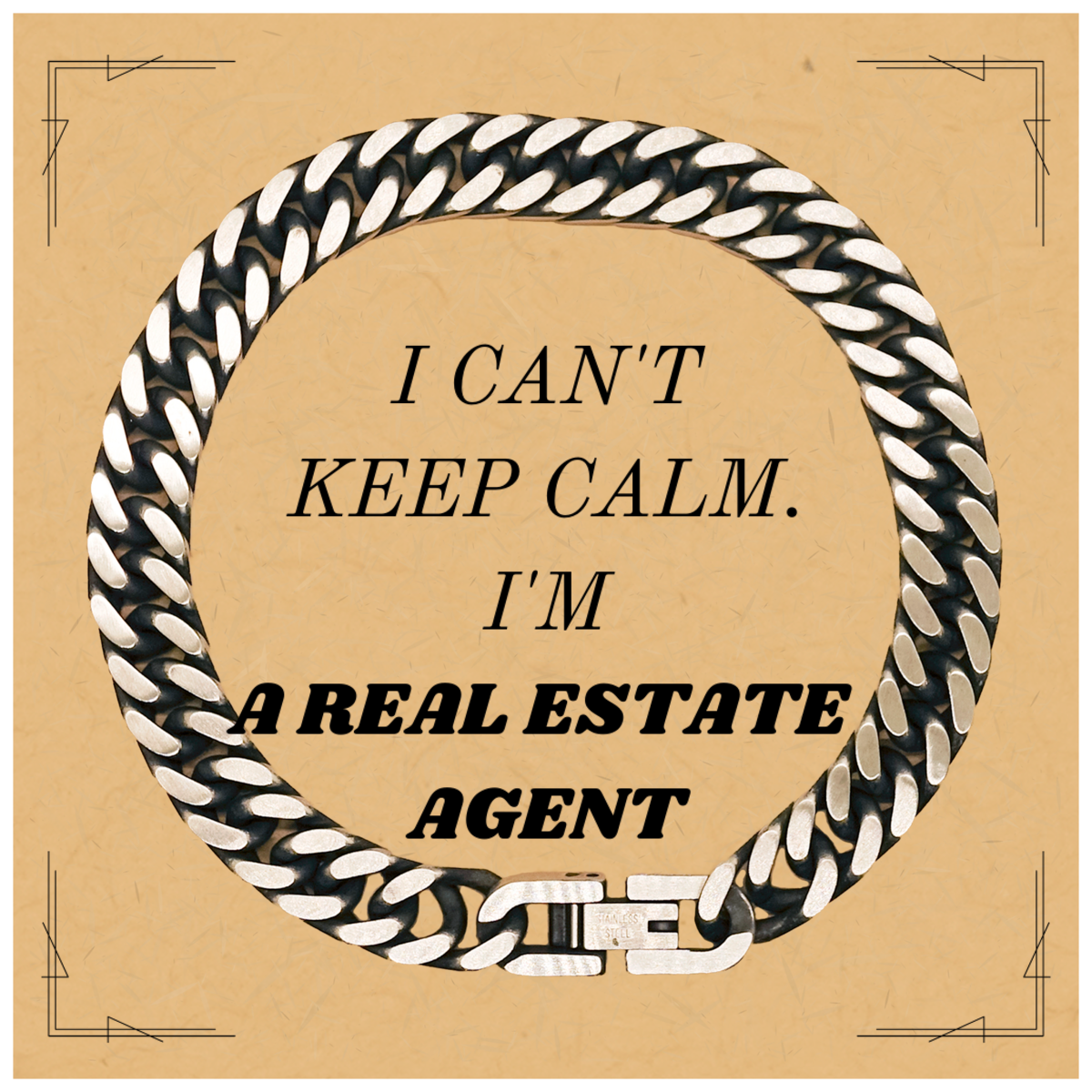 I Cant Keep Calm. Im a Real Estate Agent Engraved Cuban Link Chain Bracelet - Perfect Gift for Graduation, Birthday, Christmas and Easter - Confidence Boost for Real Estate Agent Professionals