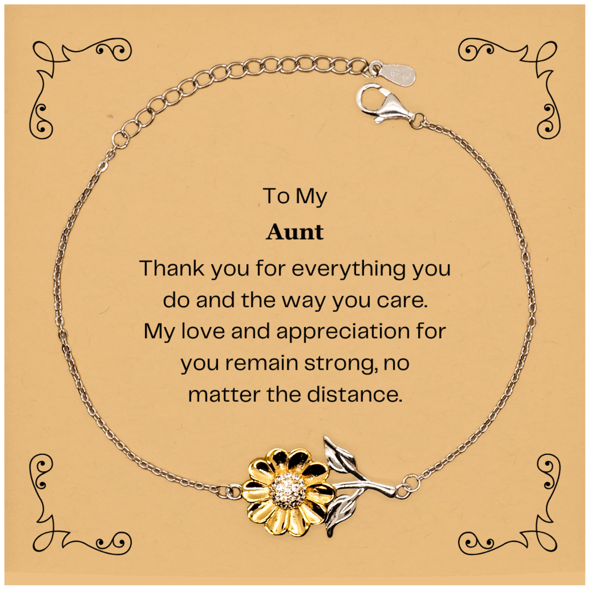 Sunflower Bracelet Aunt Thank You for Everything Engraved Gift for Aunt Birthday Appreciation Express Love and Gratitude Always Strong