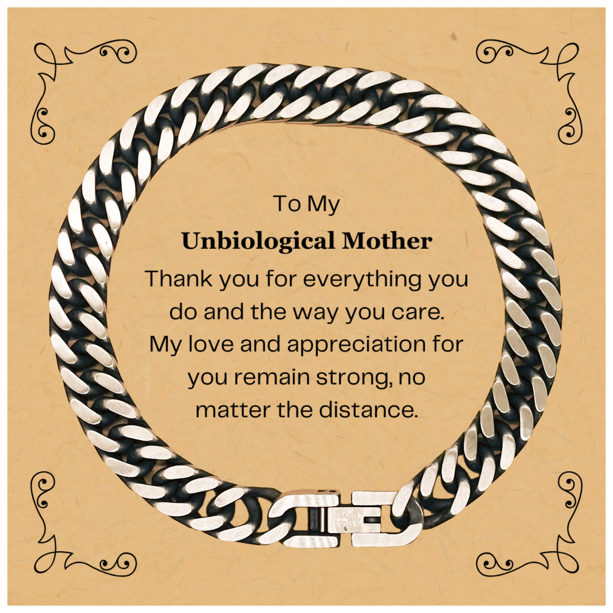 Unbiological Mother Cuban Link Chain Bracelet - My love for you remains strong, engraved with gratitude for Mothers Day, Birthday, Christmas, and more
