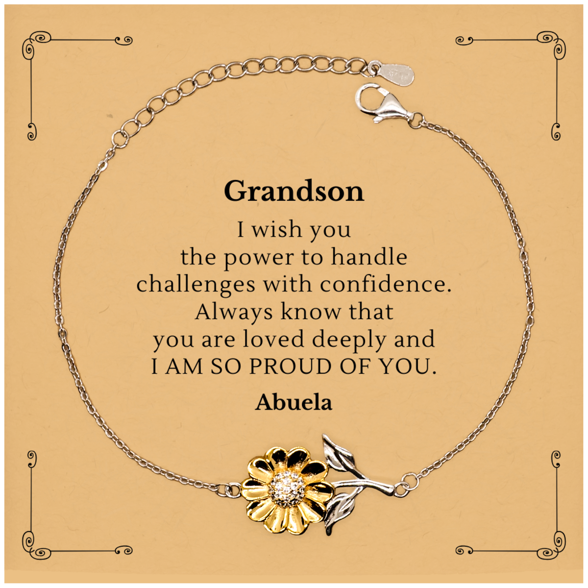 Grandson Inspirational Sunflower Bracelet - Meaningful Graduation Gift for Him, Always Know You Are Loved Deeply, Grandson - Unique Engraved Jewelry for Those Special Moments in Life