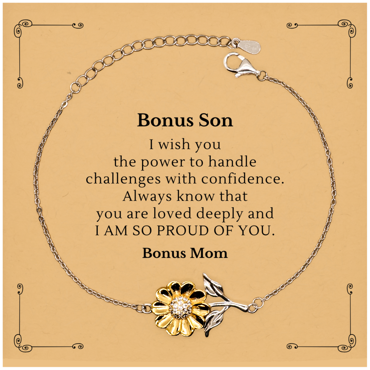 Bonus Son Sunflower Bracelet - Inspirational Gift for Stepsons Birthday, Graduation, and Holidays - Engraved with Love and Confidence from Bonus Mom