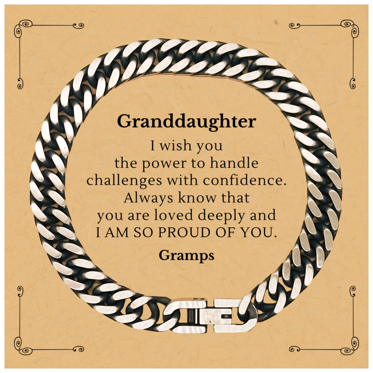 Granddaughter Cuban Link Chain Bracelet Engraved with Love and Confidence - Perfect Gift for Birthday, Holidays, Christmas - Show Your Granddaughter How Proud You Are