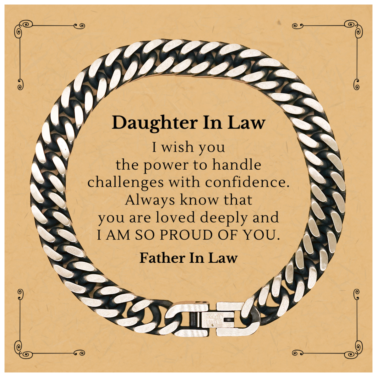 Daughter In Law Cuban Link Chain Bracelet Engraved with Love and Confidence for Birthday, Christmas, and Graduation Gifts