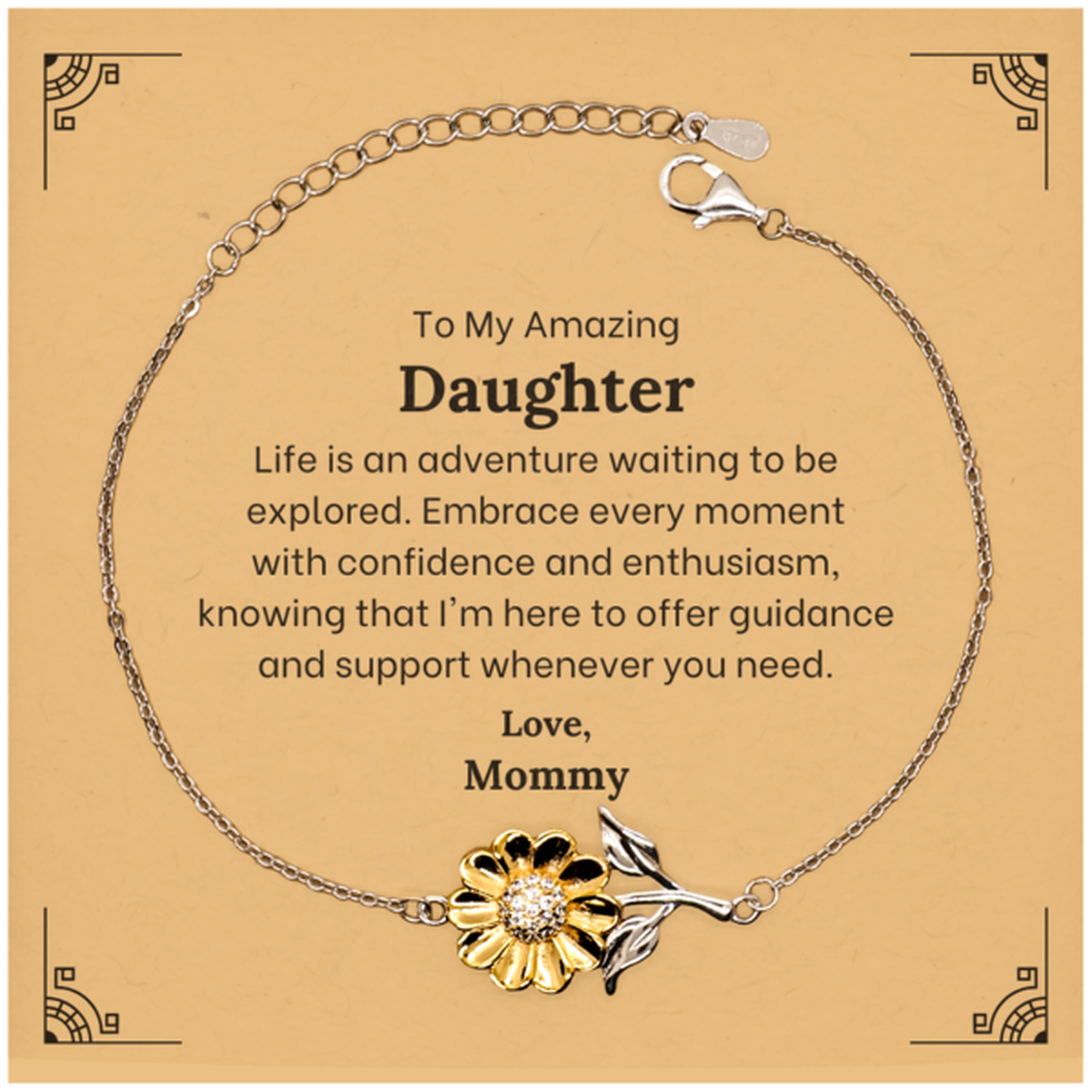 Meaningful sunflower bracelet gift for daughter, gold plated sterling silver jewelry.