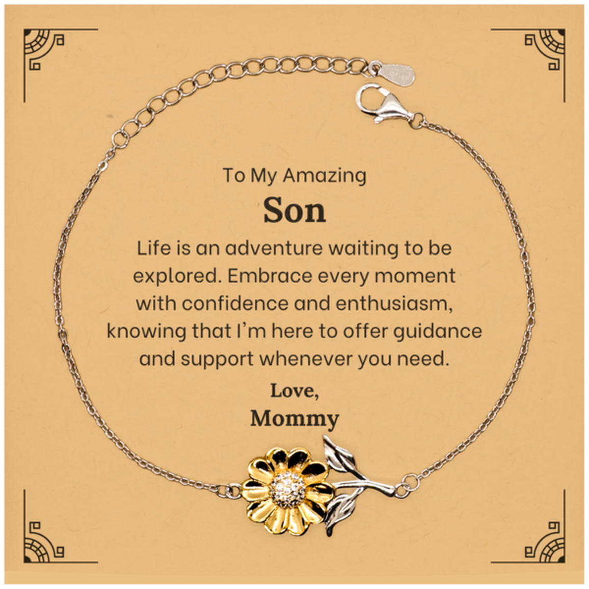 Meaningful sunflower bracelet for son, featuring 18k gold plating on sterling silver.