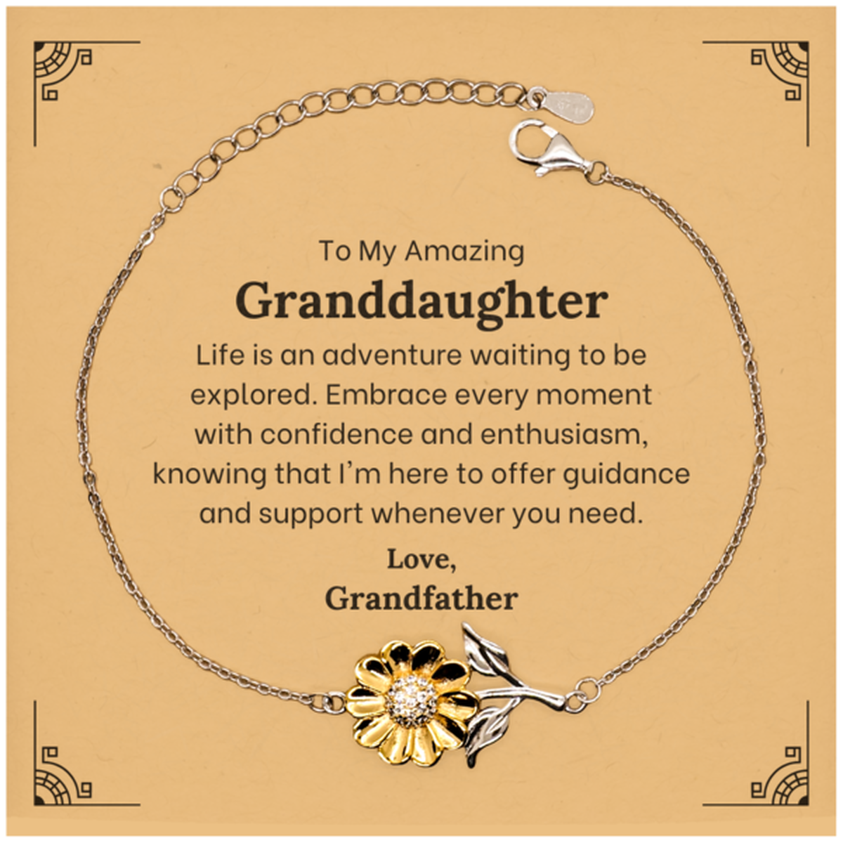 Unique sunflower bracelet gift for granddaughter, gold-plated sterling silver jewelry.