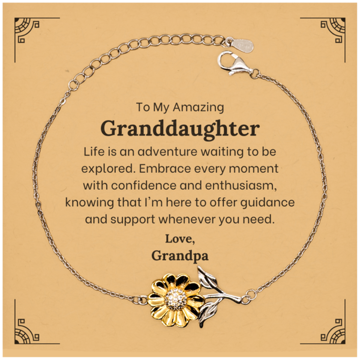 Beautiful sunflower bracelet for granddaughter. Gold-plated sterling silver gift for her.