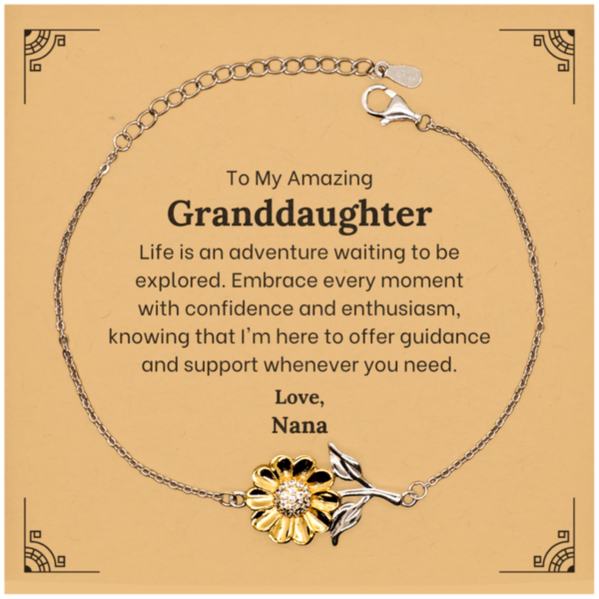 Beautiful sterling silver sunflower bracelet gift for granddaughter from Nana.