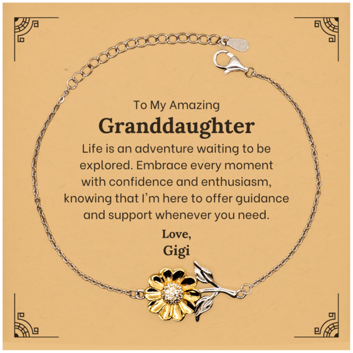 Meaningful sunflower bracelet gift for granddaughter, gold plated sterling silver jewelry.