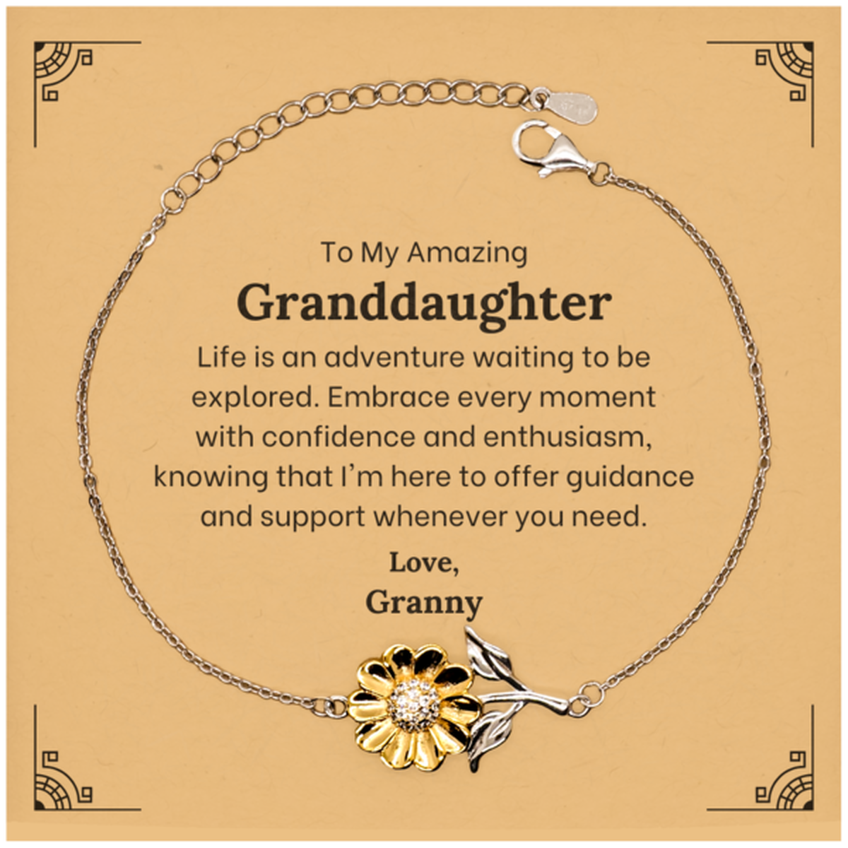 Meaningful sunflower bracelet gift for granddaughter. Gold plated sterling silver jewelry (Image 1).