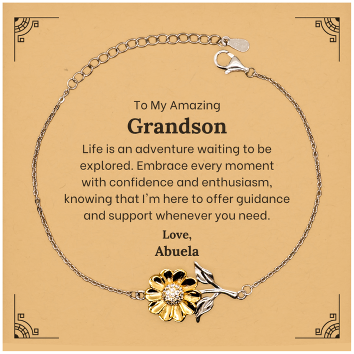 Sterling silver and gold-plated sunflower bracelet for grandson, a unique gift symbolizing love and joy.