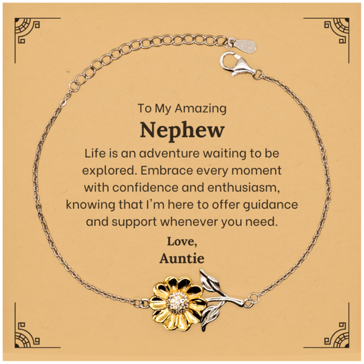Beautiful gold-plated sterling silver sunflower bracelet for nephew's birthday gift.