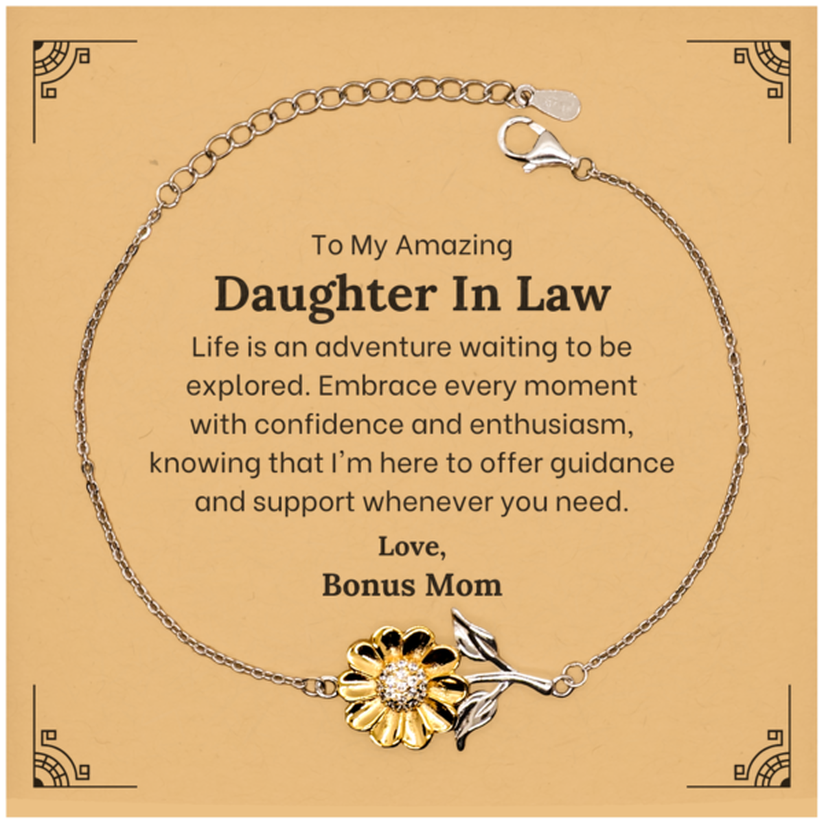 Gold plated sunflower bracelet for daughter in law gift. Sterling silver, perfect mom gift | Image 1
