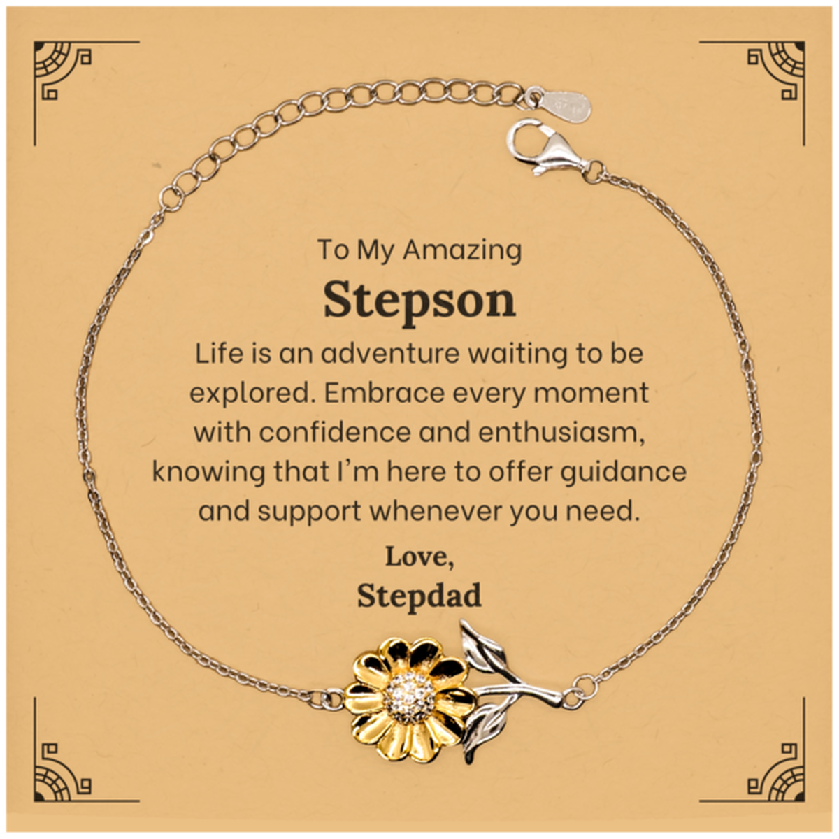 Stepson Sunflower Bracelet gift for stepson | 18k gold plated sterling silver jewelry (Image 1)