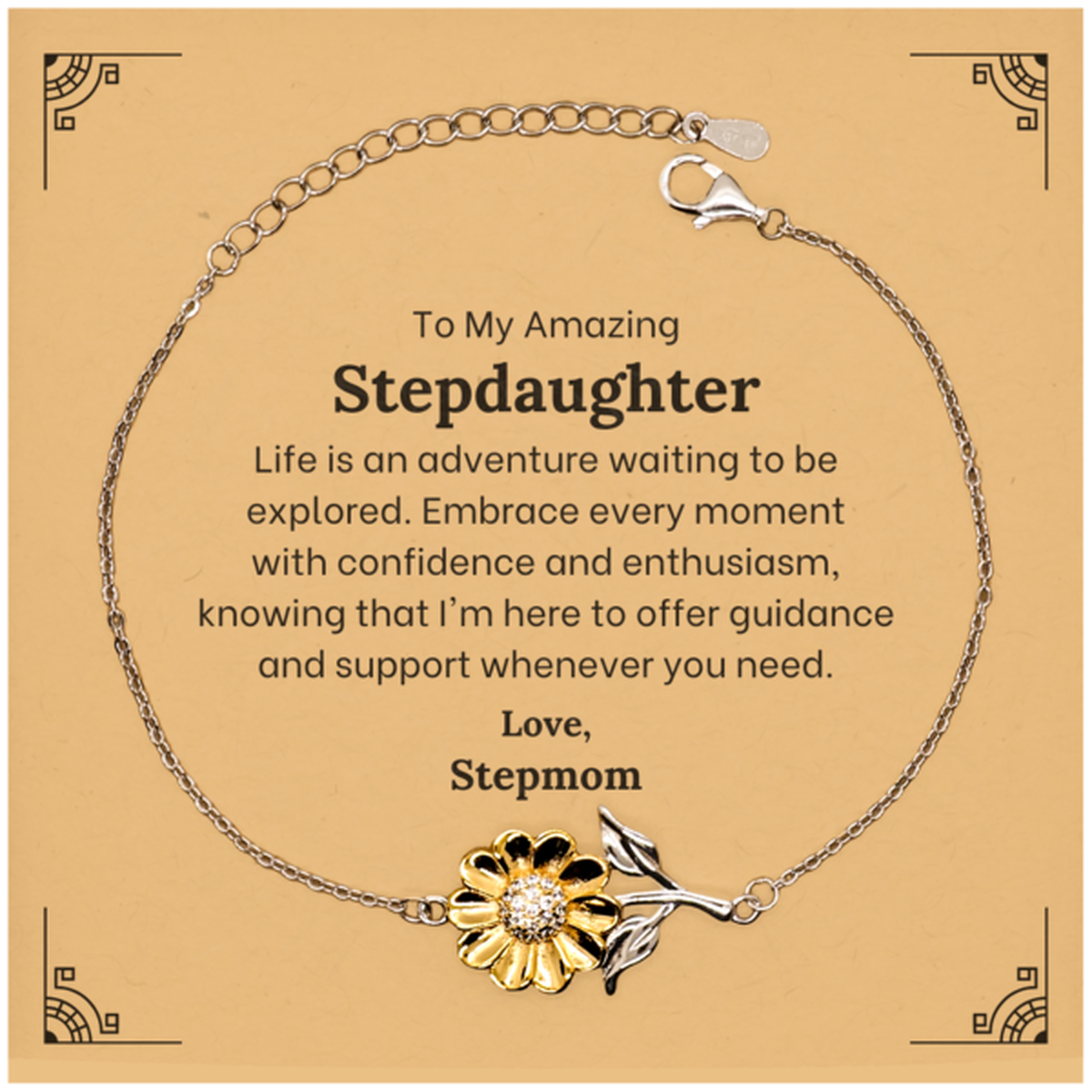 Stepdaughter sunflower bracelet gift, 18k gold plated sterling silver jewelry for stepmom.