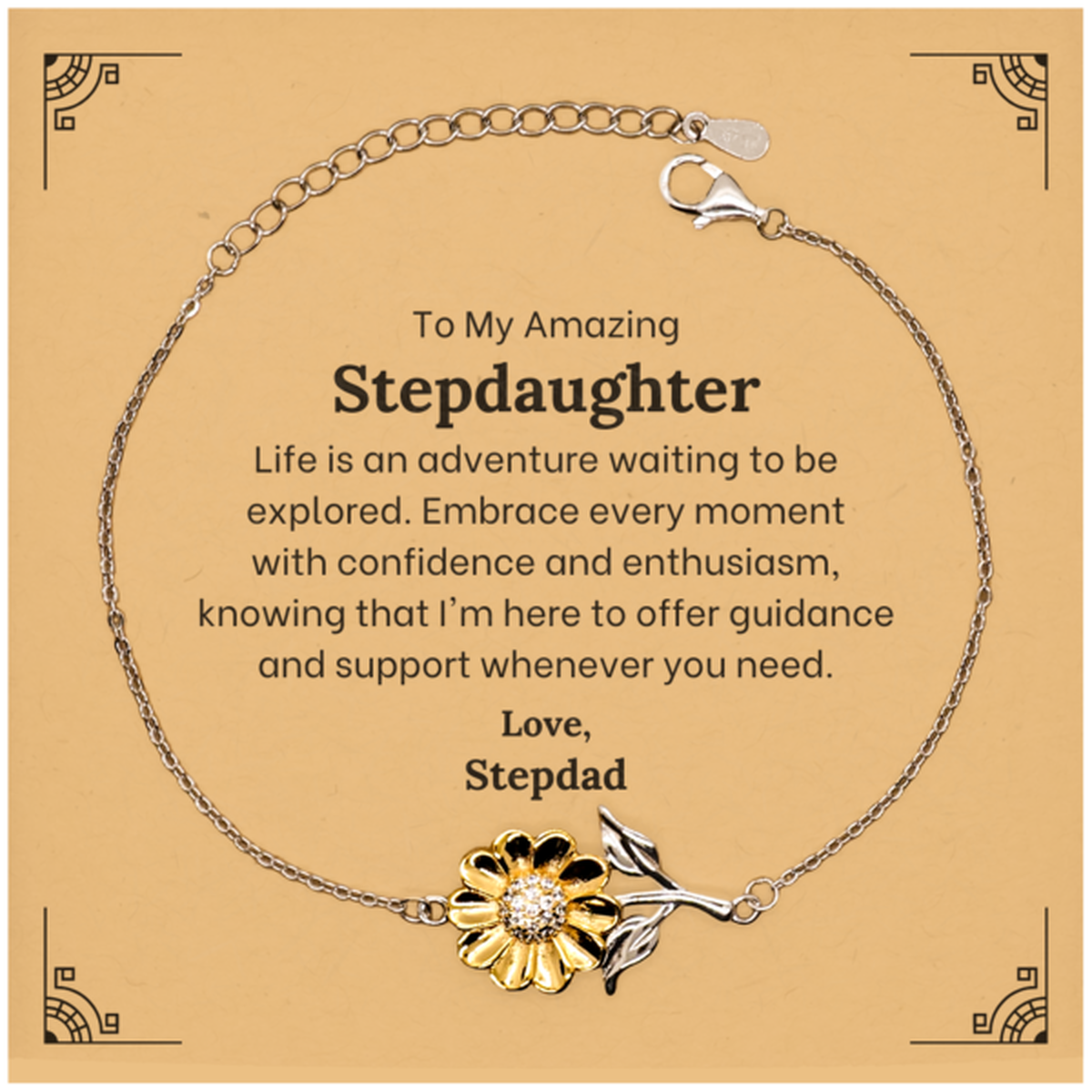 Sterling silver sunflower bracelet with 18k gold plating, a unique gift for stepdaughter.
