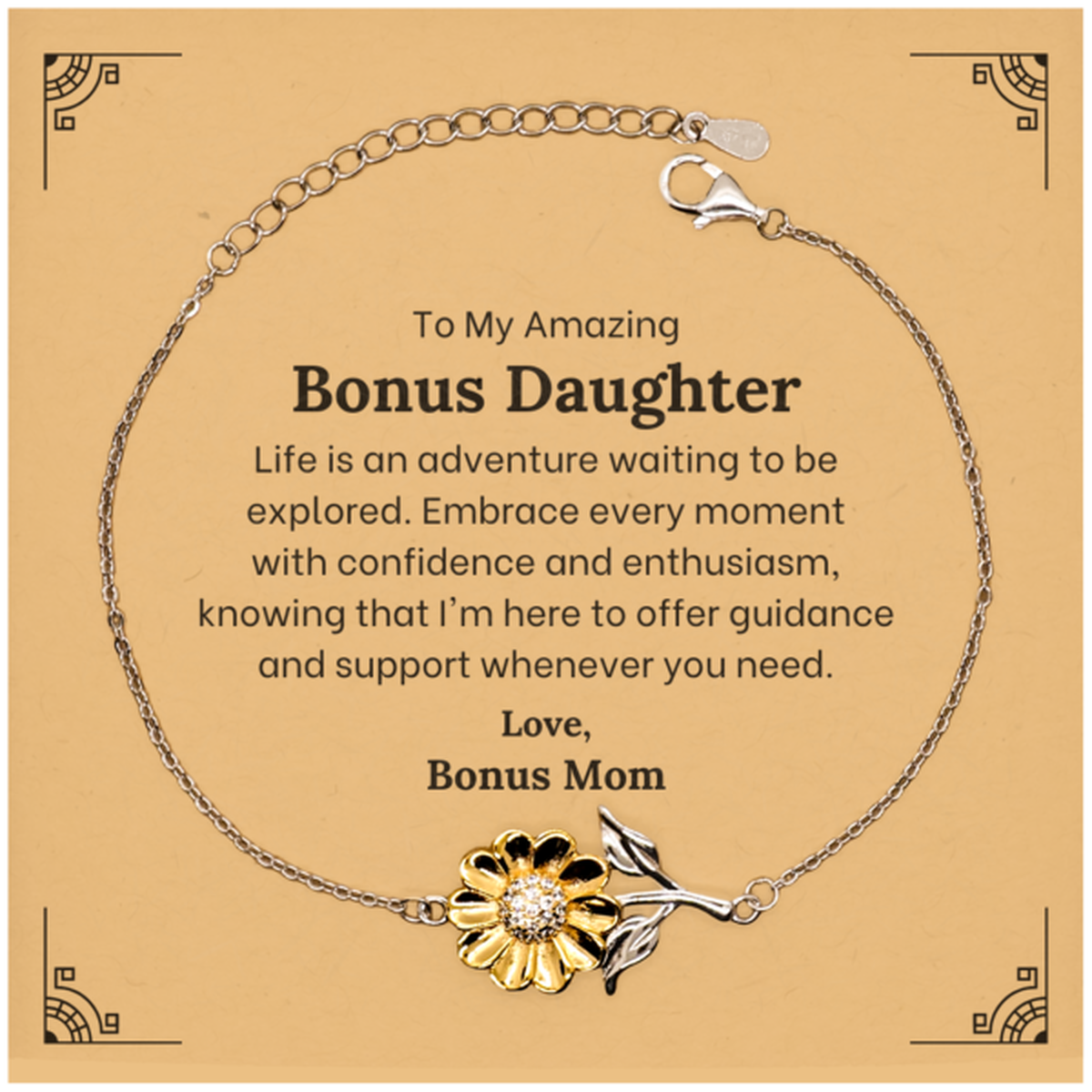 Meaningful sunflower bracelet for bonus daughter. Gold plated sterling silver gift. (Image 1)