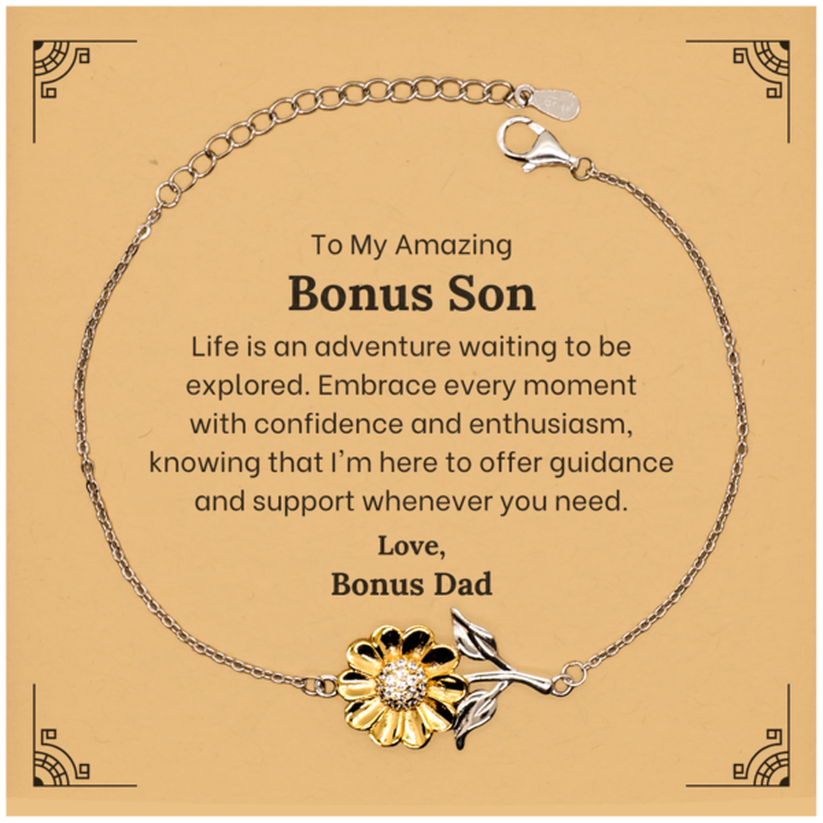 Stunning sunflower bracelet for bonus son, gold plated sterling silver gift (Image 1)