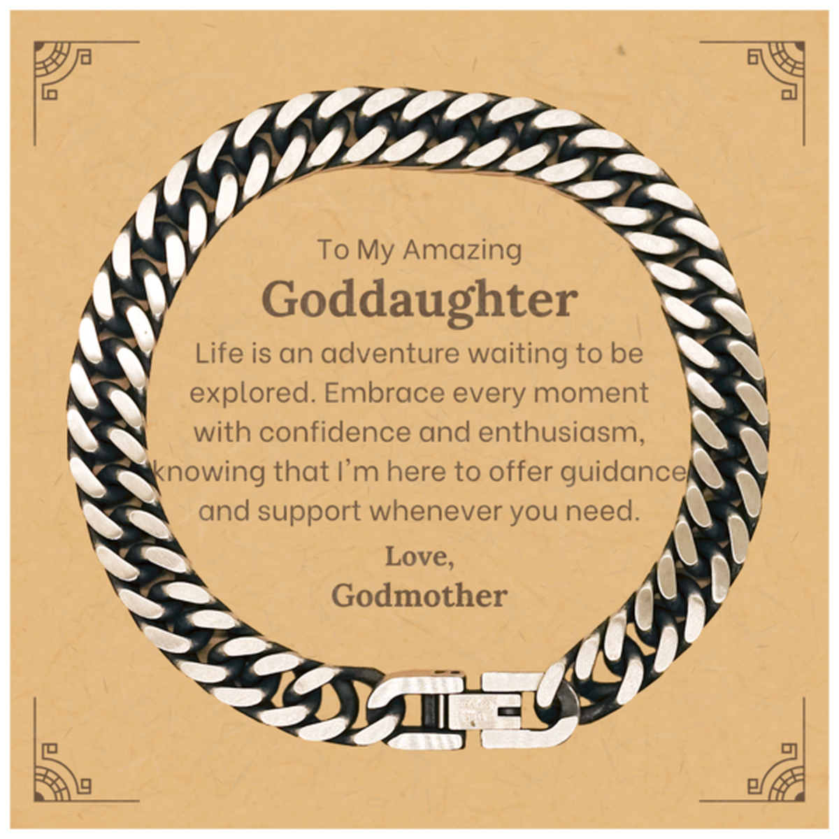 to my amazing goddaughter supporting cuban link chain bracelet life is an adventure waiting to be explored birthday unique gifts for goddaughter from godmother