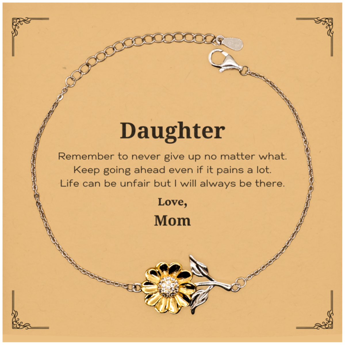 Inspirational sunflower bracelet for daughter, gold plated sterling silver motivational gift from mom.