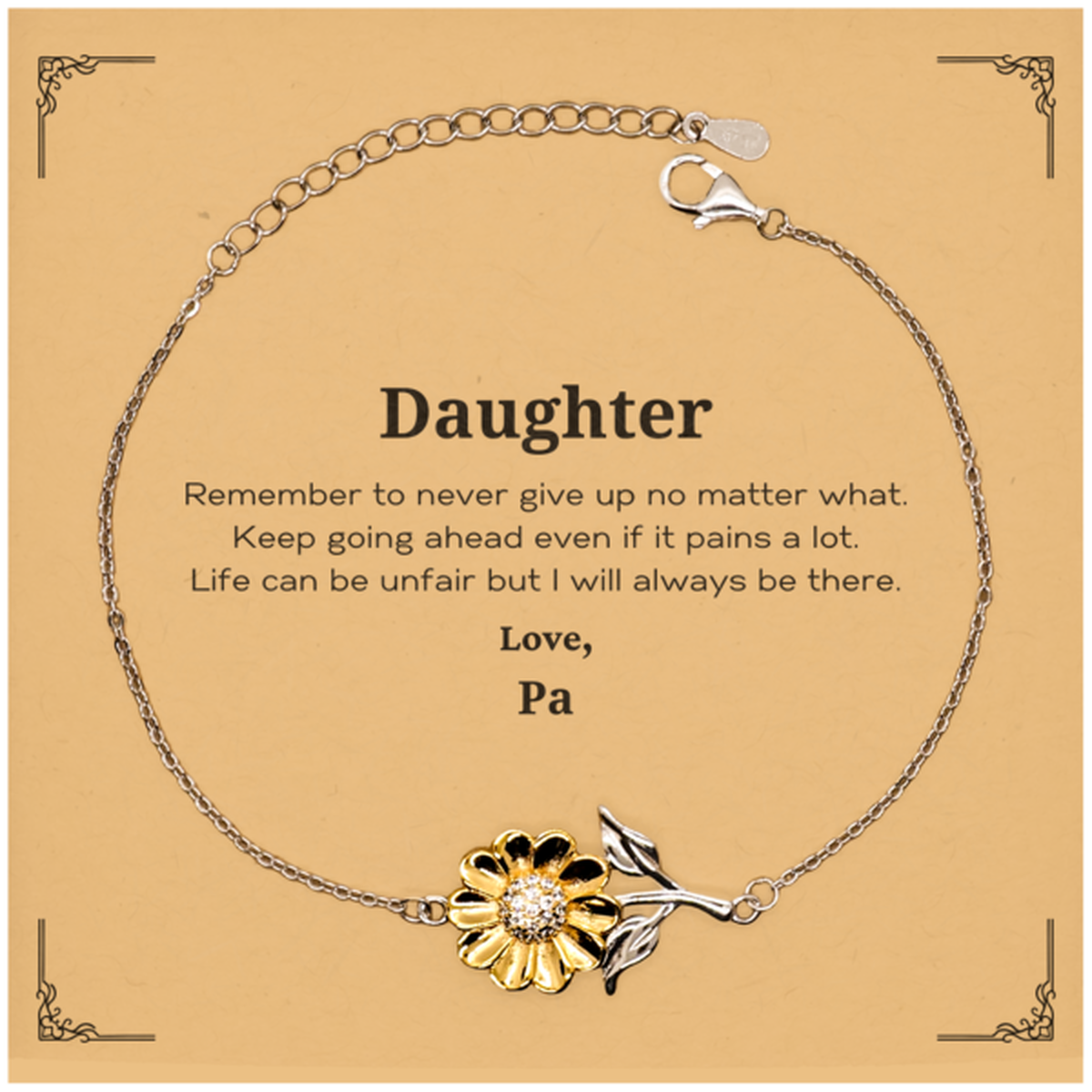 Inspirational gold sunflower bracelet for daughter - Sterling silver gift.