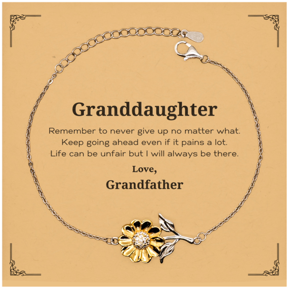 Inspirational sunflower bracelet for granddaughter. 18k gold plated sterling silver gift.