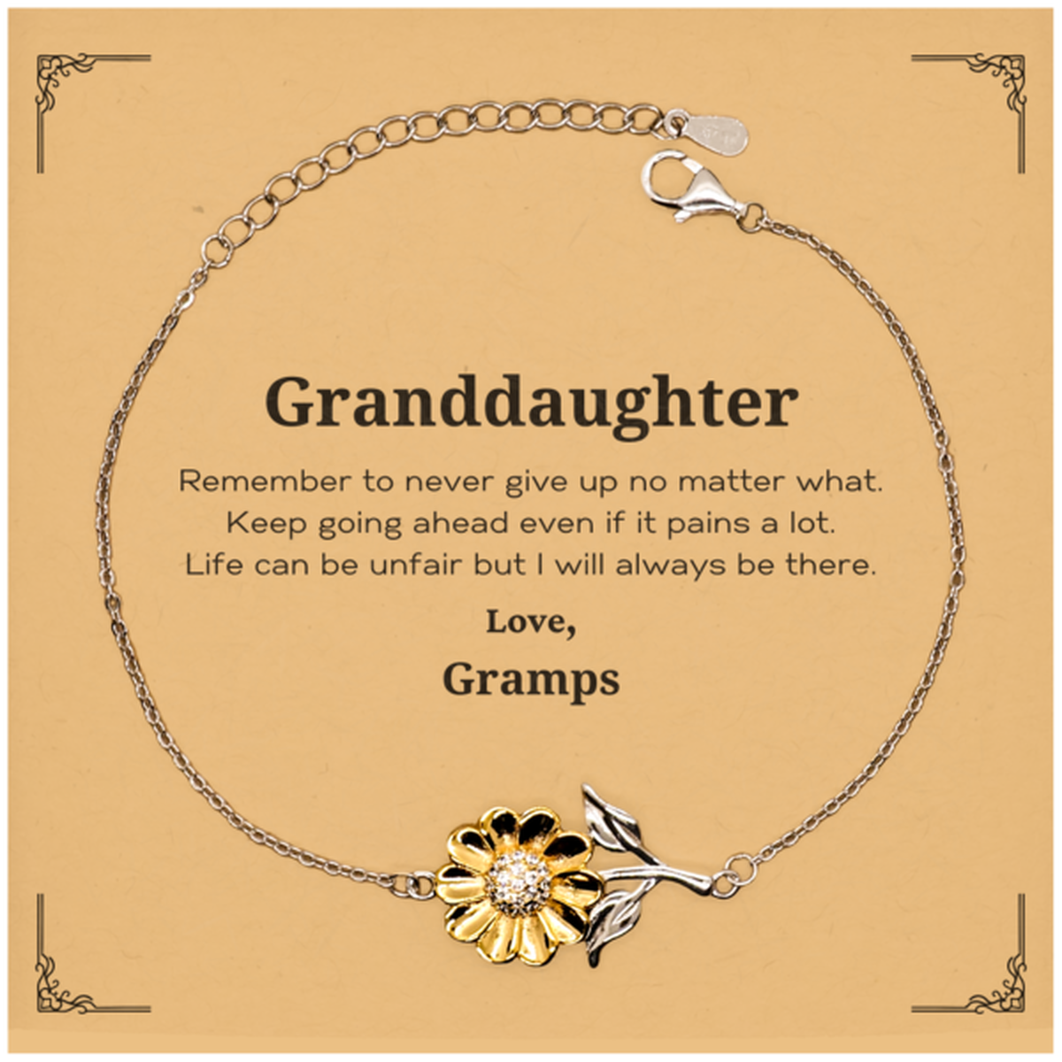 Inspirational sunflower bracelet for granddaughter, featuring 18k gold plating on sterling silver.