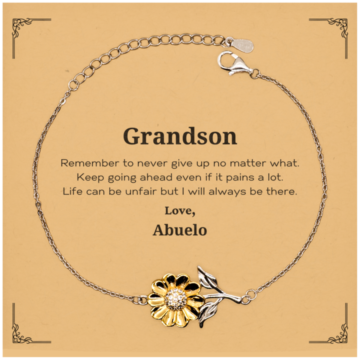 Inspirational sunflower bracelet for grandson gift | Gold plated sterling silver abuelo gift.