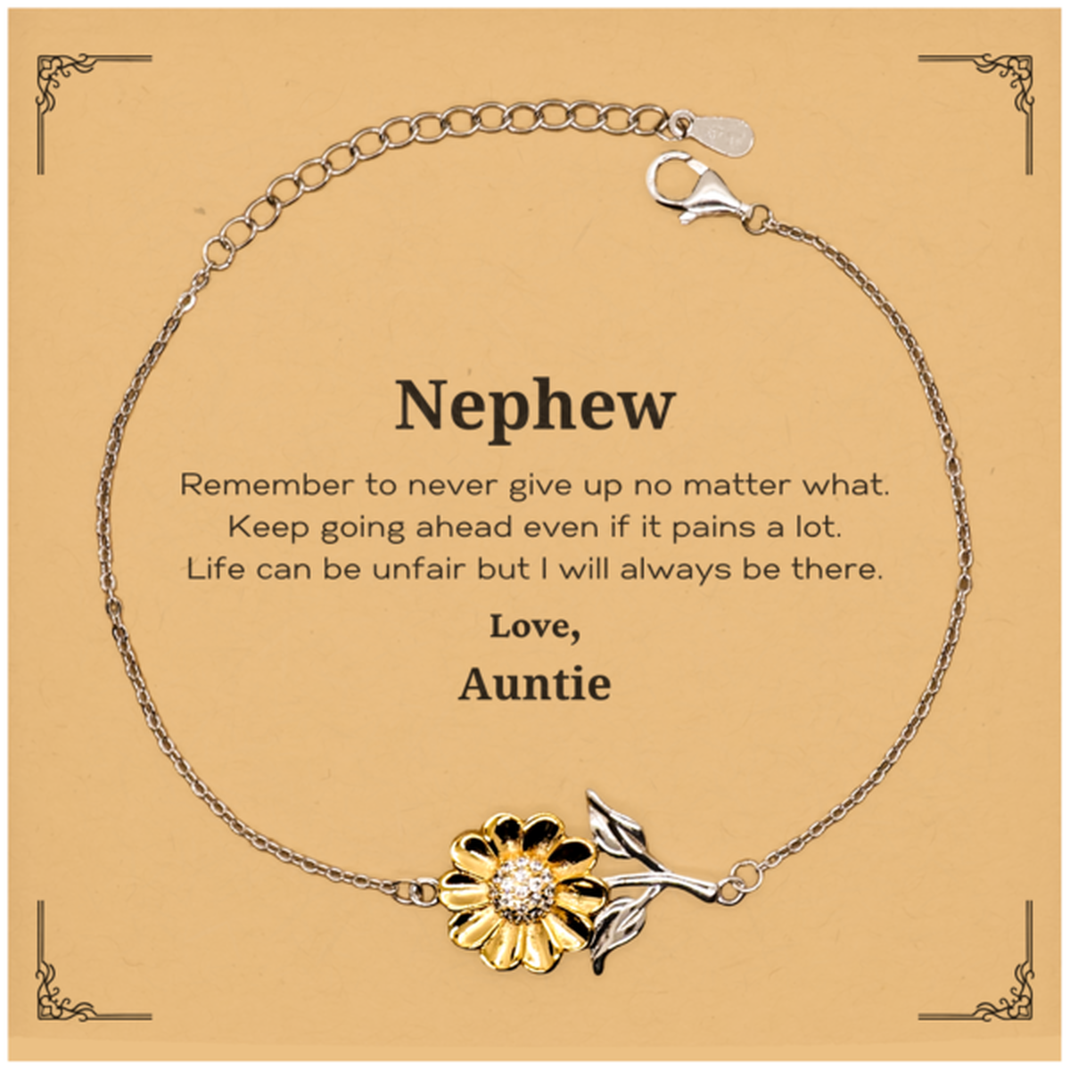 Beautiful gold plated sunflower bracelet gift for nephew, sterling silver inspirational jewelry.
