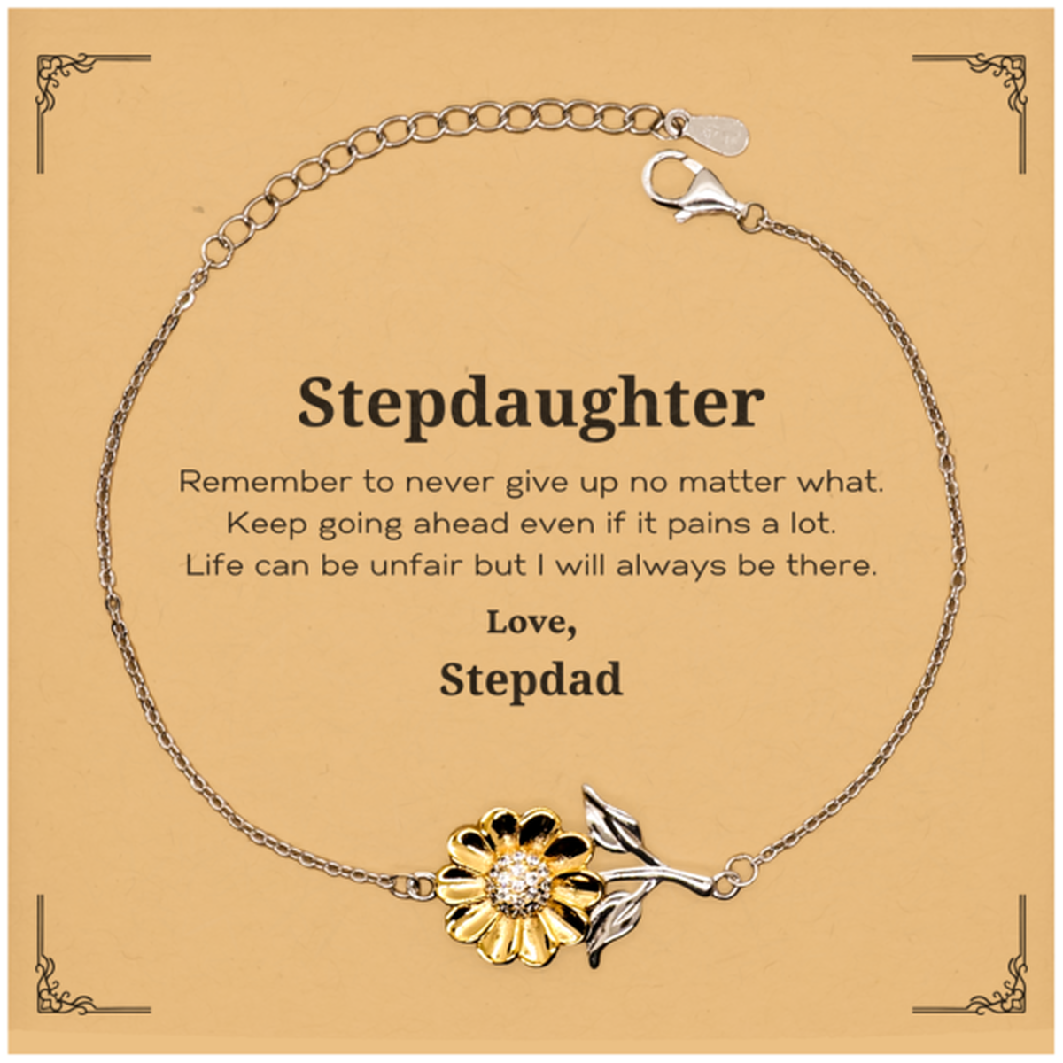 Inspirational sunflower bracelet gift for stepdaughter, gold plated sterling silver jewelry.
