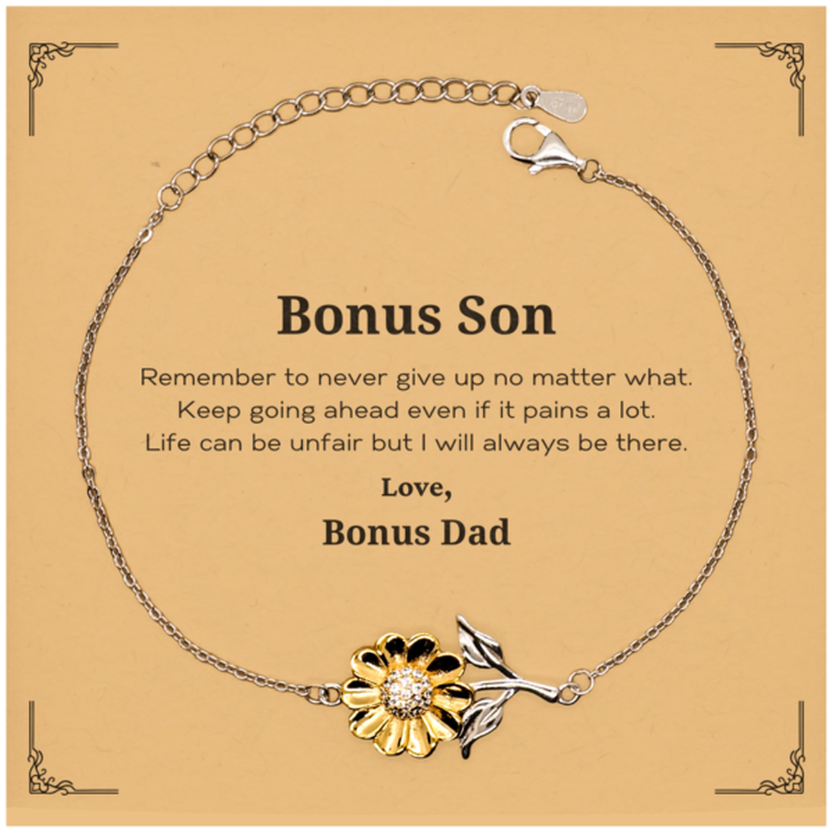 Inspirational sunflower bracelet gift for bonus son, gold plated sterling silver jewelry.