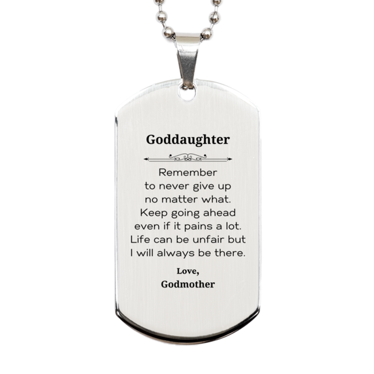 Goddaughter motivational gift: Silver engraved dog tag necklace for her.