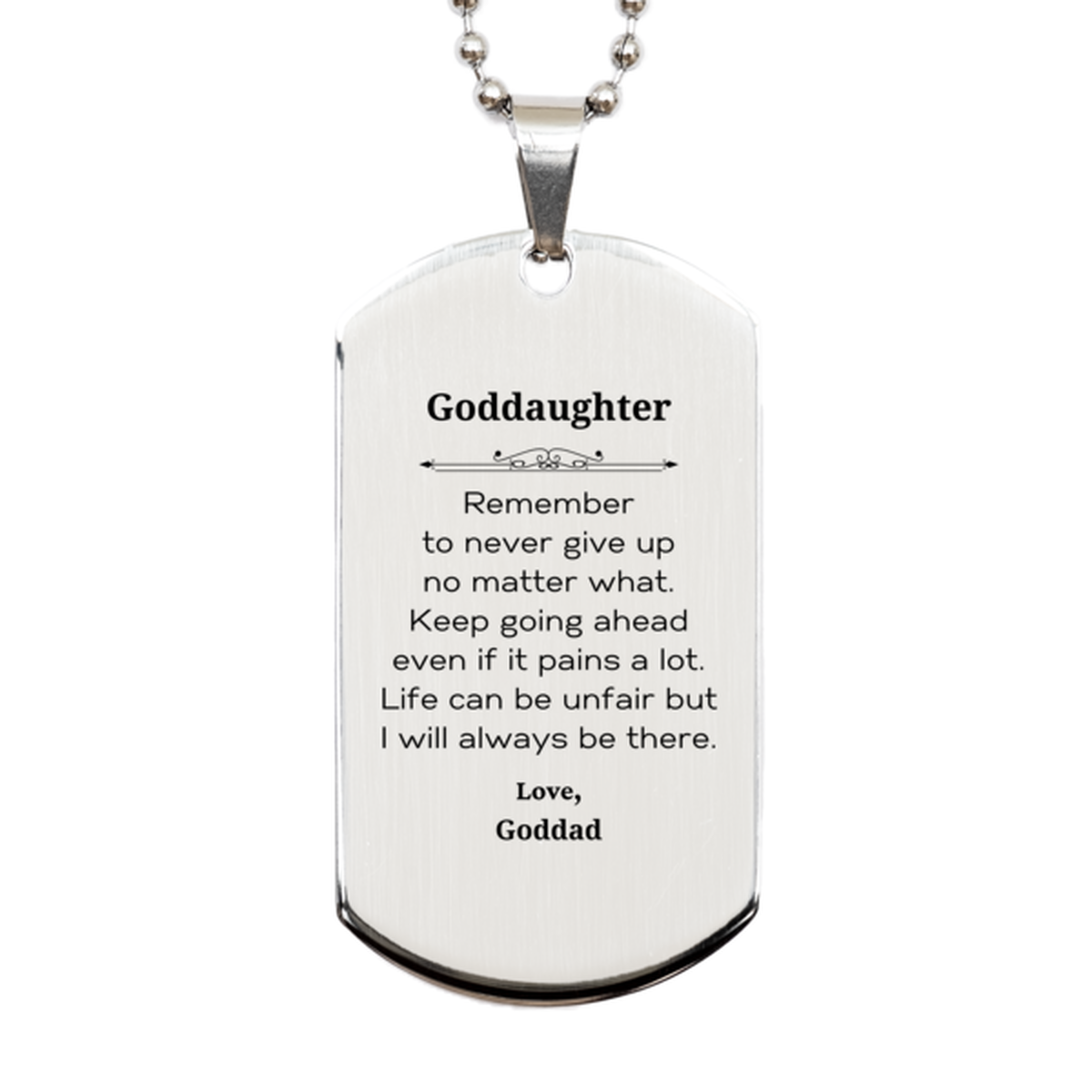Goddaughter motivational dog tag necklace gift in silver stainless steel (Image 1)