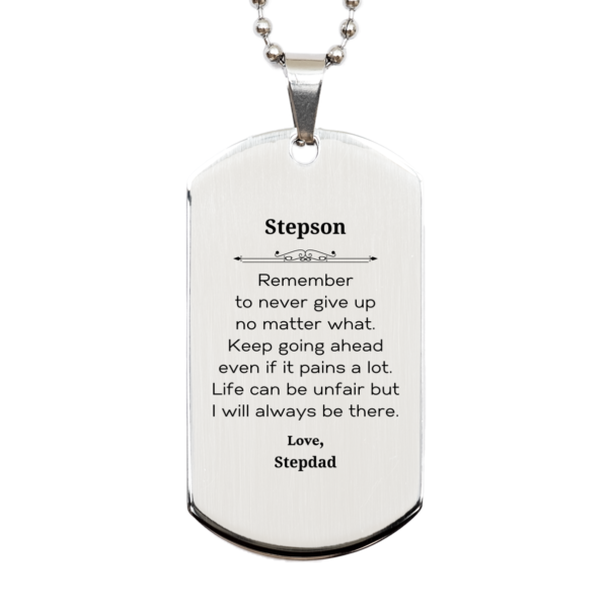 stepson motivational gifts from stepdad remember to never give up no matter what inspirational birthday silver dog tag for stepson