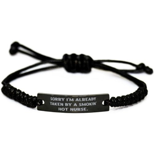 Personalized Black Rope Bracelet with Engraved Message