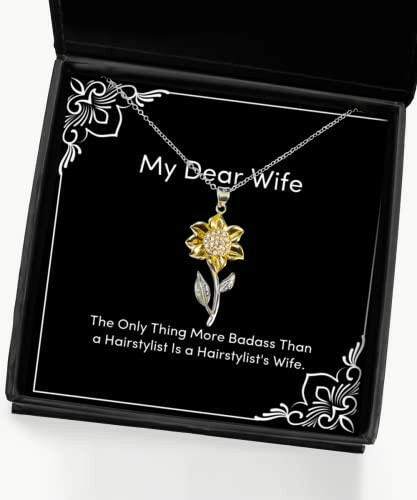 the only thing more badass than a hairstylist is a sunflower pendant necklace wife present from husband beautiful jewelry for wife