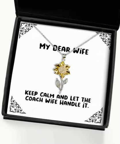 inspirational wife gifts keep calm and let the coach wife handle it unique holiday sunflower pendant necklace from wife funny wife gift for wife funny gift for wife sunflower necklace