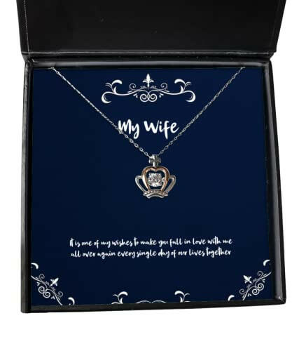 funny wife crown pendant necklace it is one of my wishes to make you fall in love with me all over cute for wife christmas