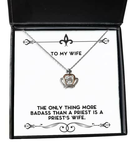 fun wife the only thing more badass than a priest is a priests wife unique crown pendant necklace for wife from husband