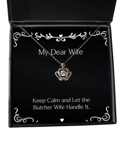 keep calm and let the butcher wife handle it crown pendant necklace wife present from husband unique jewelry for wife
