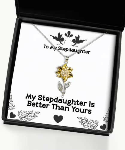 funny stepdaughter sunflower pendant necklace my stepdaughter is better than yours present for daughter epic gifts from mom