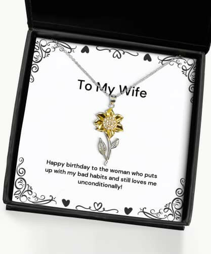 wife gifts for wife happy birthday to the woman who puts up with my love wife sunflower pendant necklace jewelry from husband funny sunflower pendant necklace gift ideas unique sunflower pendant